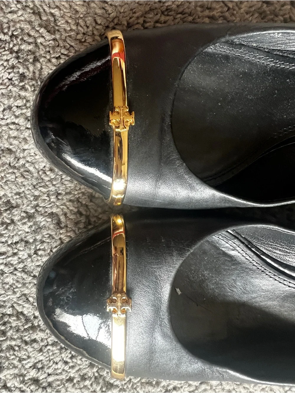 Tory Burch Black Leather Pumps with Gold Accent